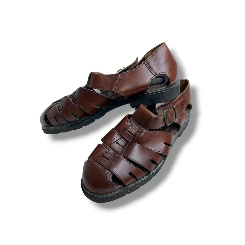 Deer Stags Rocco Mens‎ Brown Leather Fisherman Sandals Buckle Strap Size 10M